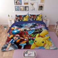Nicefashion 3PCS Pokemon Digimon Pikachu Duvet Cover Set Full Size Bedding 3D Printed Design for Teens Boys Girls Bedding Sets 1 Duvet Cover 2 Pill...