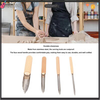 NiceOne  4 Dụng Cụ Khắc Da Edge Bào Beveler Bộ Tay Cầm Bằng Gỗ Beveling Dao Điêu Đất Sét cmman