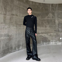 Niche Cao Cấp Hơi Rộng Côn loe Quần Nam Slim-Fit Dài Chân pu Da Hộp Đêm Punk Hiệu Suất Quần