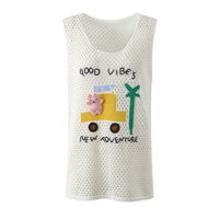 Niche Design Three-Dimensional Doll Letter Embroidery Pattern Vest Top24Summer Mesh Pullover for Women