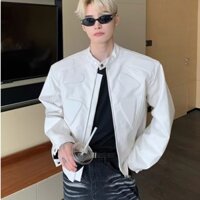 Niche Ngắn Biker Áo Khoác Da Nam Nữ Thiết Kế Cao Cấp Chiên Đường Phố Đệm Vai Thường Ngày Da Quần Áo