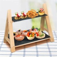 Niche Personality Hot Pot Restaurant Vegetable Shelf Acacia Mangium Slate Double-Layer Buffet Rack Cake Dessert Sushi Slate JSG1