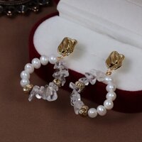 Niche Retro Baroque Nhẫn Tự Nhiên Nước Ngọt Ngọc Trai Bông Tai Pha Lê Tình Yêu Đồng Mạ Vàng 9285 Bông Tai Kim Bạc