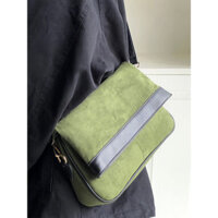 Niche Retro Màu Xanh Đậm Túi Thời Trang Túi Tote Dung Tích Lớn Túi Nữ Da Lộn Màu Sắc Tương Phản Da Đeo Vai Túi Hàng Có Sẵn 0108