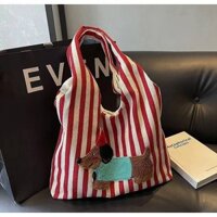 Niche Striped Canvas Good-looking Lazy Relaxed Shoulder Bag Large Capacity Lightweight Canvas Bag Commuter Hand-Carrying Bag eX7p