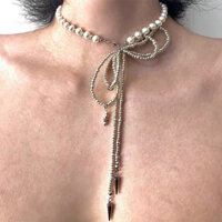 Niche Tay Đính Hạt Nơ Ngọc Trai Dây Đeo Cô Gái Trái Tim Ngọt Ngào Cô Gái choker Vòng Cổ Thời Trang Bông Tai Hợp Thời Trang