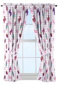 Nickelodeon JoJo Siwa Sweet Life Pink/White Curtain Set (2 Panels, 2 Tiebacks), Sweet Drapes, 4 Piece