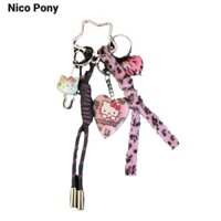 Nico Pony Thời Trang Hello Kitty Da Báo In Hình Trái Tim Móc Khóa Túi Charm