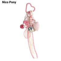 Nico Pony Túi xách phong cách Miu Miu dễ thương Móc khóa quyến rũ với vợt Tennis và bóng Disco