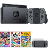 Nintendo Switch 32 GB Console w/ Gray Joy Con (HACSKAAAA) + Nintendo Mario Kart 8 Deluxe + Super Mario Party + Super Mario Maker 2 + Tempered Glass...