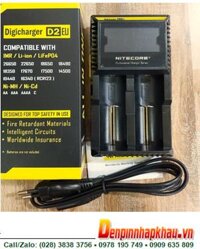 Nitecore D2 _Máy sạc 2 Pin Lithium 3v-3.7v-4.2v và NiMh 1.2v (màn hình LCD, Sạc Pin 18650, 26650, 14500, 16340,..)