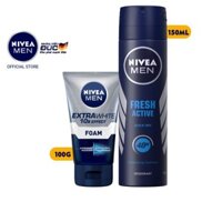 [Nivea] Bộ Đôi Nivea Men Fresh Active (Xịt Ngăn Mùi 150Ml 81600 & Sữa Rửa Mặt Sáng Da 100G 88836)