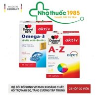 (NK chính hãng) Bộ đôi bổ sung Vitamin khoáng chất Doppelherz A-Z Depot và dầu cá Doppelherz Omega-3+Folic acid+B6+B12