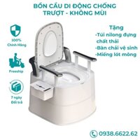 NKH- Bồn cầu di động có miếng đệm chống trượt dành cho người già, Bô vệ sinh có tay vịn nhựa cao cấp chịu lực tốt