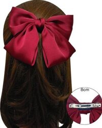 Nơ cài tóc lụa bản to dễ thương KAH161 - Đỏ - Kẹp bấm