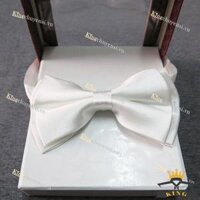 Nơ đeo cổ nam chú rể vải lụa phi bóng giá rẻ KING  - Trắng
