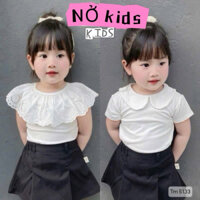 [NỞ kids] Combo 2 áo cổ sen bèo tay cộc màu trắng chất liệu cotton mát mịn điệu đà cho bé gái size 8-27kg