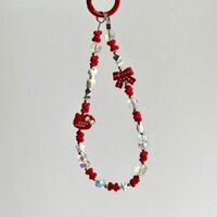 Nơ Màu Đỏ Điện Thoại Di Động Dây KT Mèo Camera ccd Tay Đính Hạt Dây Ngắn Dây Tay Dây Mặt Dây Chuyền