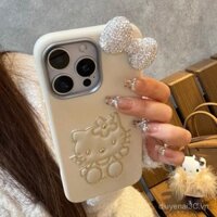 Nơ mèo vân da tương thích với vỏ điện thoại iPhone16promax 15 chống rơi 14 chống sốc 13 lỗ lớn B8MI