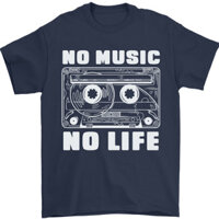 No Music No Life Retro Audio Cassette Áo thun nam 100% Cotton