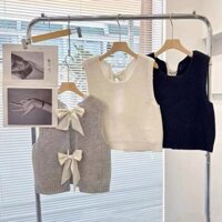 Nơ Ngắn Thời Trang Dệt Kim Áo Vest Phong Cách Mới Áo Khoác Không Tay Áo Len Phối Ren