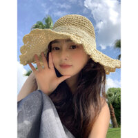 Nơ Ren Mũ Rơm Nữ Mùa Hè Bên Biển Đi Biển Kỳ Nghỉ Mũ Chống Nắng Tất Cả Trận Đấu Thời Trang Vành Lớn Mũ Chống Nắng