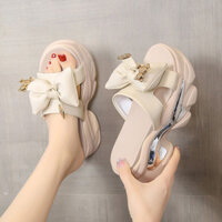 Nơ Thời Trang Mùa Hè Mặc Ngoài 2023 Phong Cách Mới Siêu Cao Gót Bánh Xốp Đế Dày Bên Trong Tăng Chiều Cao Dép Nữ Dép Nữ / Hạt 252.25