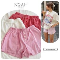 Noahstudio Quần short nữ kẻ caro mùa hè, đồ ngủ tí hon mặc nhà, quần đùi cạp thấp đi biển
