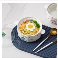 Nồi ăn mì cay, nồi nấu mì hàn quốc đựng thức ăn, nền trắng kèm họa tiết khủng long baby siêu đáng yêu