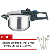 Nồi áp suất bếp từ Elo Praktika Plus XL 6 Lít (Bạc) + Tặng bộ dao thìa dĩa Inox 5 món IronMan