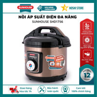 Nồi áp suất điện đa năng SUNHOUSE SHD1756 màu cafe 6 lít, 1755 màu đỏ dung tích 5 lít, công suất 1000w ninh kỹ, hầm nhừ