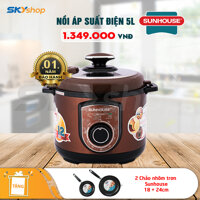 Nồi áp suất điện đa năng SUNHOUSE SHD1550 - Tặng cặp chảo nhôm trơn SUNHOUSE phi 18 + 24