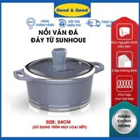 Nồi bếp từ vân đá 5 lớp SUNHOUSE 20 24 CM nồi nhôm đúc nguyên khối siêu bền dùng mọi loại bếp