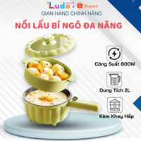 Nồi Bí Ngô Kèm Lồng Hấp, Nồi Điện Mini Đa Năng, Nồi Bí Ngô 2 Tầng Nấu Cơm, Chiên, XàoTiện Lợi X383