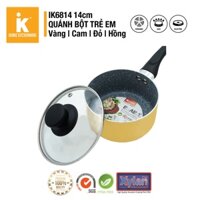 Nồi bột, quánh bột cho bé bằng nhôm chống dính vân đá cao cấp có nắp kính IK6814 14cm