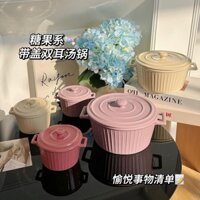 【Nồi Canh Hai Tai Có Nắp】Gốm SứinsPhong Kẹo Màu Hai Tai Lớn Bát Canh Bát Bún Ốc Bát Trứng Hấp