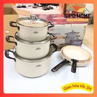Nồi Chảo Bếp Từ Kim Hằng, Nồi Chảo Đá Nắp Kính Thanh Xuân Đủ Size Màu Kem - Hàng Chính Hãng Kim Hằng