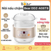 Nồi cháo chậm 0,8L Bear DDZ-A08T8 kèm xửng hấp nấu đa dạng 6 món