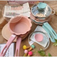 Nồi Chảo Cho Bé Ăn Dặm, Nồi Chảo Đá Hình Hoa Cho Bé Ăn Dặm Chống Dính Cao Cấp Kèm Hấp Và Muỗng