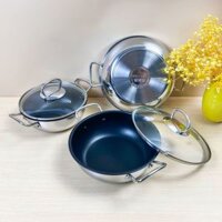 Nồi chảo chống dính Fivestar Inox 430 3 lớp đáy nắp kính nhiều size 18cm