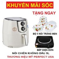 NỒI CHIÊN 5L PERFECT USA TẶNG BỘ 5 NỒI TRÁNG MEN VÀ BẾP ĐIỆN ĐƠN