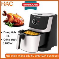 Nồi chiên không dầu 6L Sunhouse SHD4027 - Chiên gà vịt nguyên con - Hẹn giờ tới 60 phút, tự ngắt khi quá nhiệt