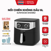 Nồi Chiên Không Dầu 6L Sunhouse SHD4062 Khay Chiên Tháo Rời, Dễ Dàng Vệ Sinh, Công nghệ Rapid Air