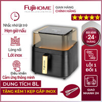 Nồi chiên không dầu 8 Lít tặng kèm gắp Nhập Khẩu A8DG2 FUJIHOME, Nồi chiên kính trong suốt 8L nhắc lật trở hẹn giờ nấu