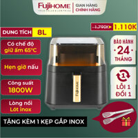 Nồi chiên không dầu 8 Lít tặng kèm gắp Nhập Khẩu  A8DG2 FUJIHOME, Nồi chiên kính trong suốt 8L nhắc lật trở hẹn giờ nấu