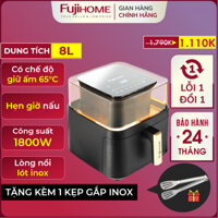 Nồi chiên không dầu 8L kính trong suốt tặng kèm gắp Nhập Khẩu FUJIHOME A8DG2, Nồi chiên 8 Lít  nhắc lật trở hẹn giờ nấu