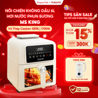 Nồi Chiên Không Dầu Masuto MSKing 6L-1700W, Nồi Chiên Hơi Nước Phun Sương 2 Tầng Đốt Vỏ Thép CacBon Chiên Nướng Bánh