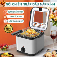 Nồi Chiên Ngập Dầu Mini Chính Hãng 1.5L 900W, Nắp Kính Ngăn Bắn, Chiên Nhúng Điện Deep Fryer