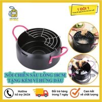 Nồi Chiên Sâu Lòng Tặng Kèm Khay Lưới Hứng Dáo Dầu Đồ Ăn Size 18Cm, Siêu Tiện Dụng