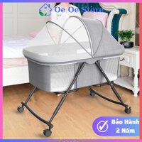 Nôi cho bé gấp gọn kèm (  ĐỆM, MÀN ), Nôi vải em bé sơ sinh có điều chỉnh độ cao - Oe Oe Store